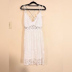White Lace Spaghetti-Strap Women's Dress